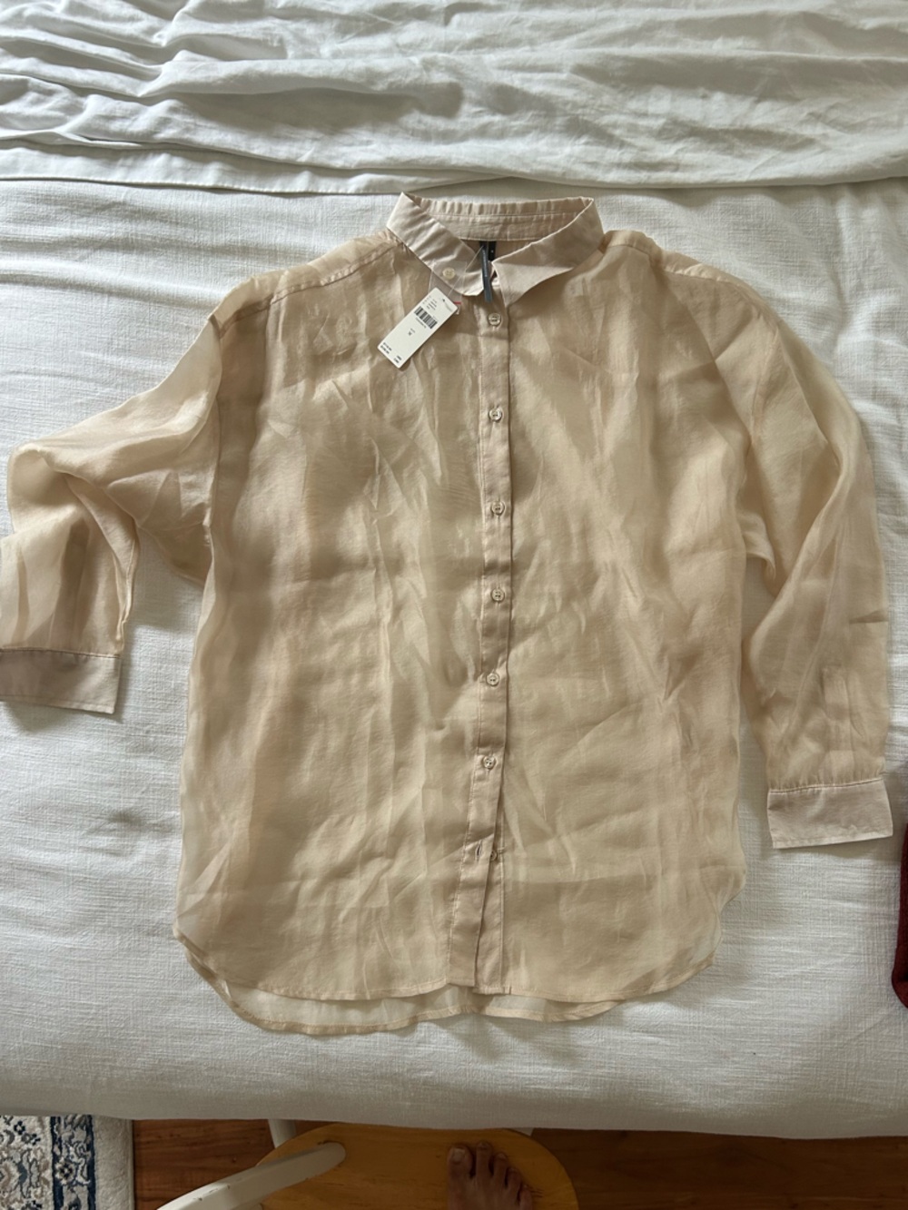 Anthropologie Satin Button-Up Blouse in Tan